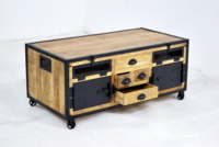 Table basse industrielle moderne en bois de manguier massif, durable, avec roulettes mobiles et armoire multi-tiroirs pour la maison, l'hôtel et le restaurant