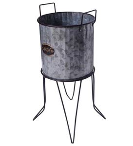 Hot Sale Galvanized Metallic Gray <b>Plant</b> Stand with Corrugated Design and Metal <b>Frame</b> Set of 2 - Product Image 4