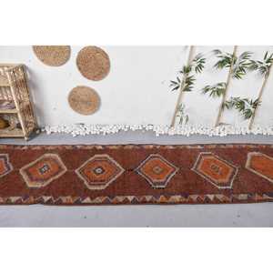 พรมตุรกีวินเทจขนาด 3x11.5 ฟุต, พรมปูพื้น, พรมขนสัตว์สีน้ำตาลเฮอร์กี - Product Image 3