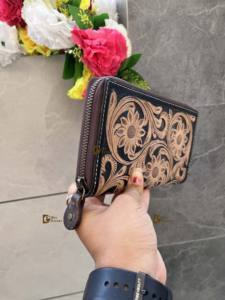 Stylish Brown Handtooled Clutch Handbag Handmade Vintage Winter Fashion Zipper Waterproof Multi-Use <b>Fur</b> <b>Trim</b> Flower Decoration - Product Image 4