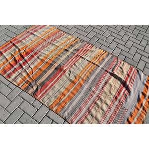 Alfombra de lana turca Vintage Beige naranja 3,7X6,9 pies Boho área grande rectángulo patrón de pasillo para habitación cabecera con respaldo de látex - Product Image 4