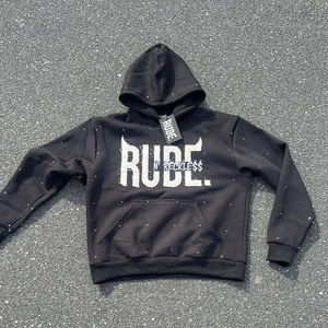 Sweat à capuche en molleton lourd légèrement surdimensionné, vintage, délavé, imprimé avec des strass sur toute la surface, broderie, taille plus - Product Image 3