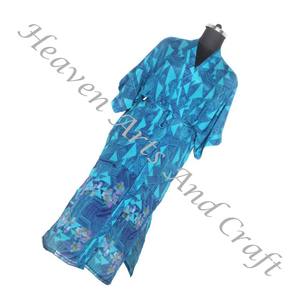 KL005 mujeres abstractas de seda pura Vintage Sari Kimono largo tamaño libre ajustable Vintage Sari Kimono Chaqueta larga Mujer seda Vintage - Product Image 6