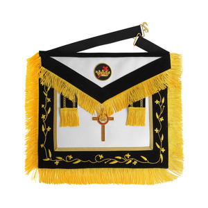 Comandante pasado Caballeros Templarios Delantal Negro con flecos dorados Cruz católica roja en corona dorada Bordado personalizado Emblema de gama alta - Product Image 1