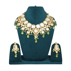 Ensemble de bijoux de mariage en acier inoxydable plaqué or 18 carats, couleur vert menthe, avec boucles d'oreilles Tikka, idéal comme cadeau de mariage, bijoux fins - Product Image 2