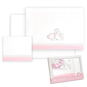 Juego de Ropa de Cama de 3 Piezas para Cuna, Estilo Clásico, 100% Algodón, Técnica de Tejido, Patrón de Personajes - Modelo Elefante Globos - Product Image 1