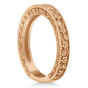 14K Rose Gold <b>Fine</b> <b>Jewelry</b> <b>Set</b> Carved Floral Wedding Engagement Ring & Band - Product Image 2