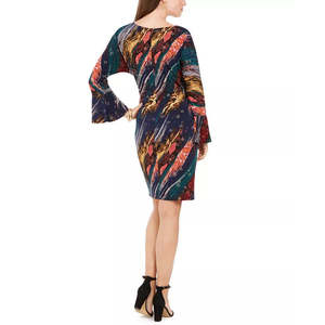 Robe courte marine respirante à nouer sur les côtés pour femme Robbie Bee, taille empire, longueur genou, idéale pour les sorties printemps-automne, tailles XS-XL - Product Image 2