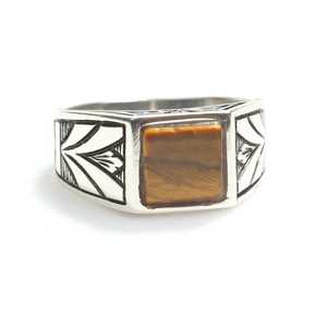 925 Sterling Silver Men's <b>Ring</b> with Square Tiger Eye Stone Rose & <b>Gold</b> Bezel <b>Set</b> Hip-Hop Trendy Great Gift Idea - Product Image 3