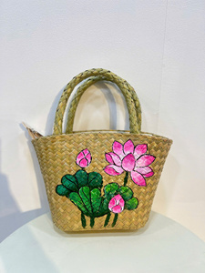 Verano nueva colección delicada moda tejida a mano juncia hierba bolsos doble decoración Floral asas/correas patrones hechos a mano - Product Image 2