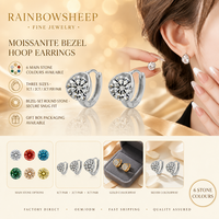Petites boucles d'oreilles créoles en argent S925 avec moissanite, serti à la biseau courbé, fermoir articulé, surface polie, pierre ronde de 6,5 mm, 8 mm, 9 mm