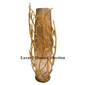 Florero de forma redonda de metal con diseño impresionante con 3 soportes para flores Color dorado brillante pulido a precio con descuento - Product Image 6