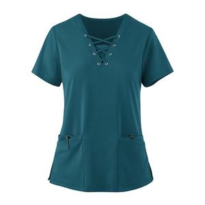 Comfortable 100% Polyester Wholesale Women's Scrub Tops with <b>Pockets</b> Unisex Nursing Uniform - Product Image 5