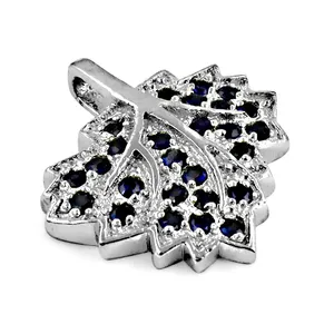 Collier pendentif feuille en argent 925 avec saphir bleu, chaîne serpent plaquée rhodium, bijoux classiques pour femmes, à porter au quotidien, provenant du Rajasthan - Product Image 3