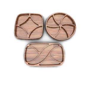 Plateau de service divisé en 4 sections en bois d'acacia, forme de feuille, plateau à collation - Product Image 5
