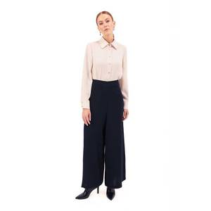 <b>Navy</b> Crepe Pencil <b>Wrap</b> Skirt with Slit Comfortable Knitted Viscose for Office Lady - Product Image 5
