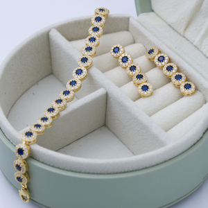 Rond Saphir CZ Pierre Argent En Gros Long Boucles D'oreilles Turc À La Main En Gros 925 Bijoux En Argent Sterling - Product Image 4