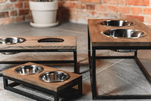 Elevated <b>Wooden</b> Double Diner <b>Dog</b> Feeder With S/S <b>Bowls</b> & Metal Tube <b>Stand</b> With Customised Finished for <b>Dog</b> and Cats - Product Image 2
