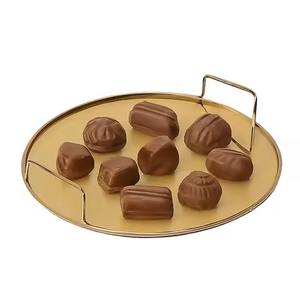 Plateau rond doré brillant pour le Ramadan Eid, présentoir de chocolats, de friandises, de fruits secs, plateau élégant pour cadeau, utilisation sur table - Product Image 1