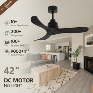 42 Inch Wood Ceiling Fan Without <b>Light</b>, 3 Solid Wood Blades, Downrod Mount, <b>Remote</b> <b>Control</b> for Bedroom Living Room - Product Image 1