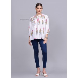 Tops con estampado de bloques a mano, vestido superior de verano de algodón indio, hecho a mano vestido de fiesta, vestido túnica para mujer, Top de talla grande - Product Image 5