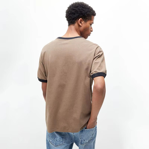 Streetwear surdimensionné à épaules tombantes pour hommes T-shirt uni 100% coton épais Ringer Rib Logo personnalisé T-shirt uni - Product Image 3