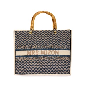 <b>Direct</b> From Indian Manufacturer Premium Neutral Ziggy <b>Beaded</b> Tote Handbag for Women With Bamboo Handles Latest Fashion - Product Image 3