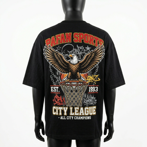 T-shirt homme premium surdimensionné 200 GSM, jersey de coton peigné doux, noir, rouge, or, impression graphique audacieuse, logo personnalisé - Product Image 5