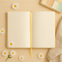 LABON Carnet de notes A5 brodé de marguerites Journal en tissu jaune avec bord en dentelle Détails de perles Design floral mignon pour cadeau et écriture