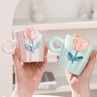 Nouveauté 3d céramique nordique tasse produits personnalisé saint valentin cadeau printemps tulipe perle fleur émaillée tasse à café de luxe