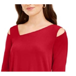 Top Asimmetrico Rosso Chic da Donna Alfani, Taglia Piccola, Stile Vintage per Primavera, Disponibile XL XXL 4XL, Pezzo Singolo - Product Image 2