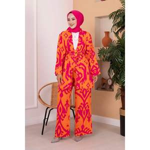 Cagla Ensemble 2 Pièces pour Femme Hijab en Viscose à Motifs Orange - Product Image 1
