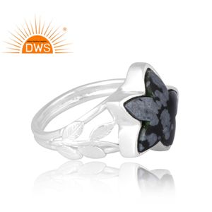 Vente chaude 925 argent Sterling naturel flocon de neige obsidienne bague en pierres précieuses bijoux personnalisés pour les femmes cadeau pour elle - Product Image 4
