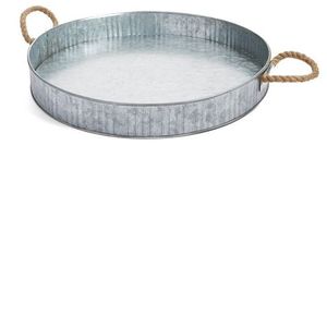 Set de 3 plateaux galvanisés au design moderne de haute qualité forme ronde avec poignées plateau galvanisé pour accessoires de cuisine - Product Image 2