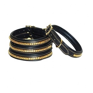 New Arrival Premium Quality Leather Padded Dog Collar With Golden <b>Stud</b> Work Manufacturer All Sizes Available Supplier - Product Image 1