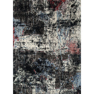 Alfombra Kavi Gris y Negra Anudada a Mano de Lana y Seda de Bambú con Patrón Abstracto Srb(707) para Uso Doméstico - Product Image 1