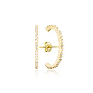 Clear Zircon Stone Push Back Earrings Turkish Wholesale Handmade 925 Sterling Silver Jewelry - Product Image 2