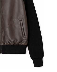 Chaqueta de Punto con Cremallera y Mangas de Cuero Sintético Marrón Oscuro y Negro para Hombre, Cuello Acanalado, Ropa de Abrigo Informal de Invierno, Abrigo de Moda - Product Image 5