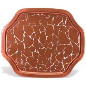 Patrón blanco sobre fondo marrón Bandeja decorativa con borde ondulado curvo 285x400mm - Product Image 1