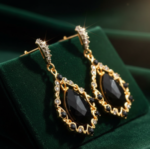 Pendientes de Ónice Negro con Circonita Cúbica en Forma de Pera para Mujer, Plata de Ley 925, Chapados en Oro de 18K, Joyería con Piedras Preciosas, Regalo - Product Image 2
