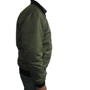 Men's Canvas Coated Bomber <b>Jacket</b> Casual Green Outerwear Quilted Lining Stand Collar Full Zip Front Logo - Product Image 3