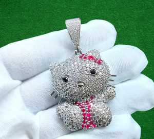 Colgante de diamante de dibujos animados con forma de gatito, colgante de diamante de corte redondo de moissanita, colgantes y dijes de joyería fina de Plata de Ley 925 - Product Image 1