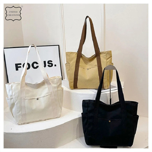 Nuevo estilo de moda Ecológico Compras Mujeres Bolsa de lona con bolsillo Algodón Gran capacidad Bolsa de lona de algodón orgánico - Product Image 3