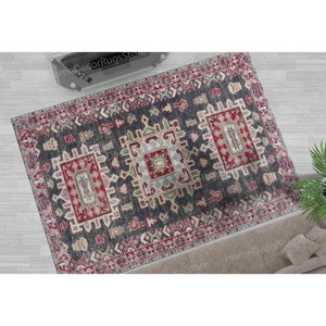 Geometric Pattern Printed <b>Rug</b>, Colorful, Ethnic, Vintage, Turkish, Luxury, Classic, Anti-Slip,Nonwoven <b>Thin</b> <b>Rug</b> - Product Image 3