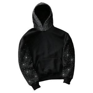 Streetwear personnalisé Sweat à capuche zippé avec strass appliques lavage à l'acide en détresse broderie Patch Logo pour hommes - Product Image 5