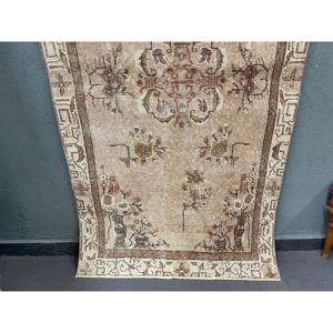 Vintage Turkish Rug 3.4x6.4 ft, <b>Brown</b> Accent Polka dot <b>Wool</b> Rug - Product Image 2