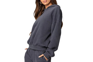 Sudaderas con capucha de alta calidad para mujer, sudaderas con capucha de gran tamaño con hombros caídos para mujer, Sudadera ligera sin cuerdas 300GSM 100% de algodón para mujer - Product Image 4