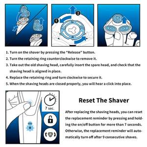 Têtes de rasoir électriques à triple lame de rechange, étanches IPX7 et lavables, compatibles avec la lame de rasoir rotative SH70 - Product Image 4