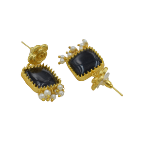 Pendientes chapados en oro de piedra de latón de última tendencia, Pendientes chapados en oro de 18 quilates, joyería de moda para mujer, pendientes para mujer - Product Image 2