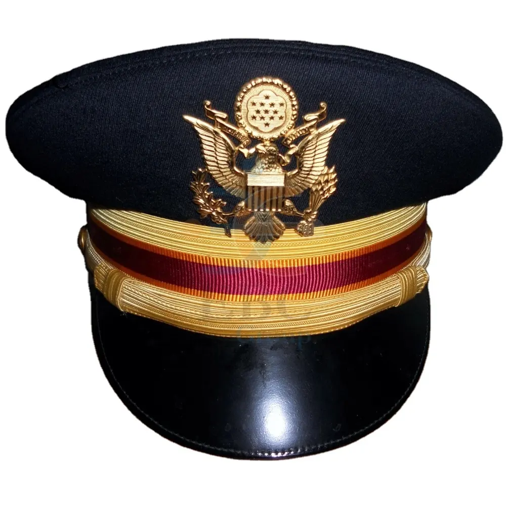 Wholesale Supplying Top Quality Officer Uniform Peak Cap OEM Captain Peaks with Metal Badge 3D Handmade Peak Hats for Officers